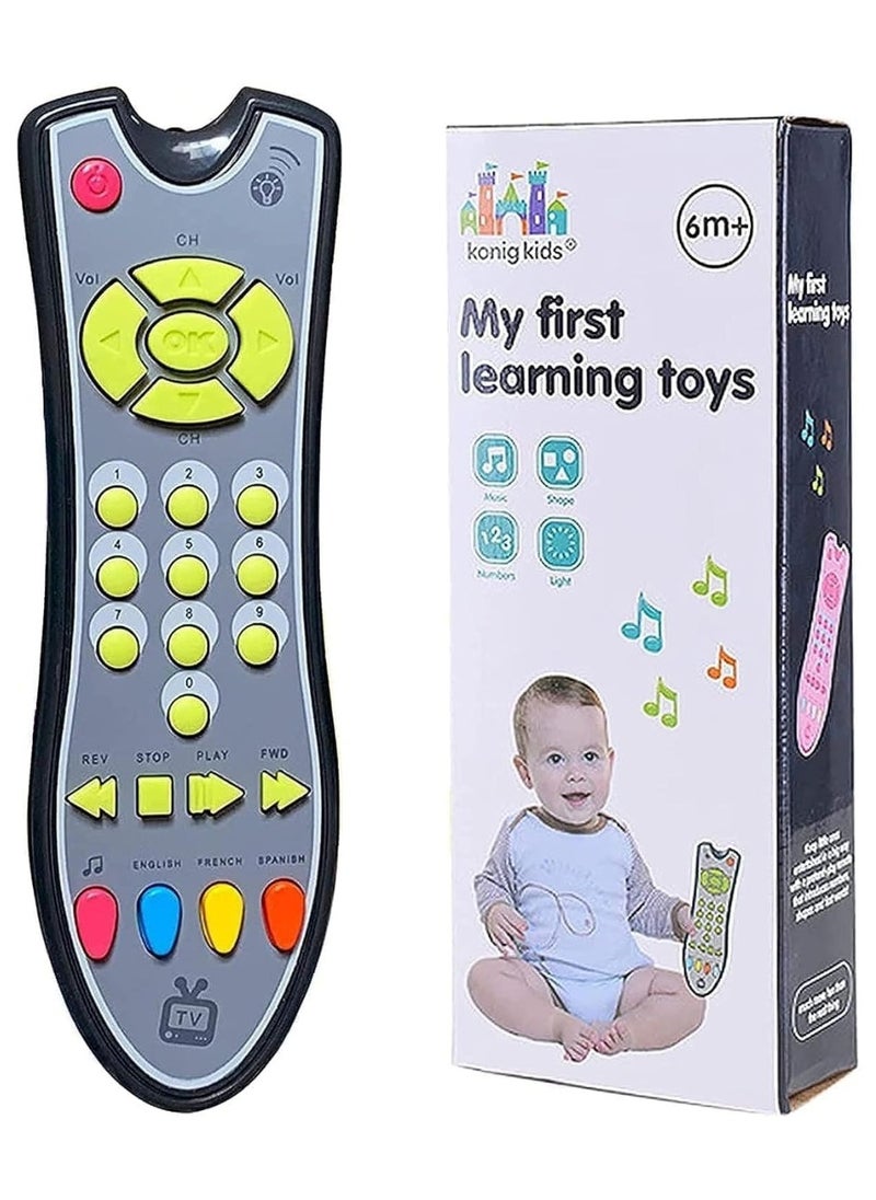 Konig Kids - Baby TV Remote Control Learning Toy, for 18 Months+ Baby,My First Learning Toy with 3 Languages Encourage Babies and Toddlers to Learn Numbers, Educational Kids Toy(Gray Body Colored Buttons) - Image 1