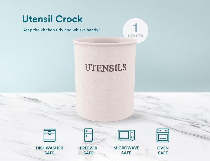Kook كوك وعاء أدوات كبير لكونتر المطبخ حاملة أدوات سيراميك ثقيلة ومستقرة مزينة بأسلوب المزرعة بلون كريمي غير لامع 6 بوصة آمنة في غسالة الصحون - Image 5