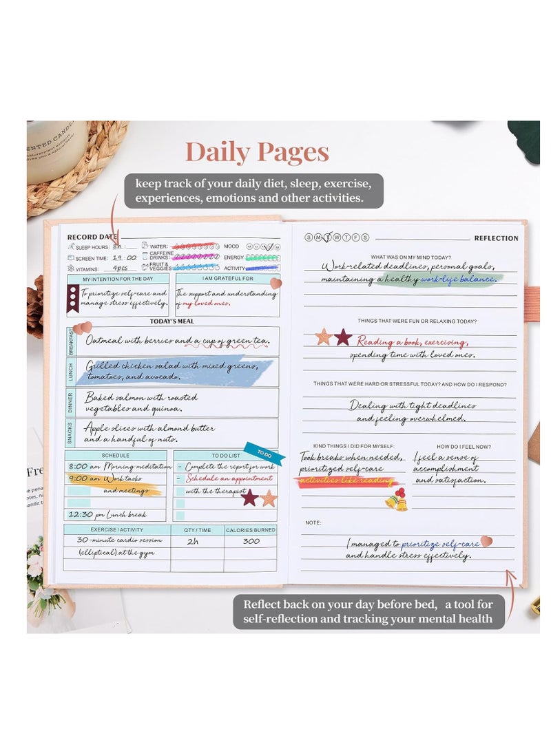 Daily Self Care Journal for Women - A5, Wellness Journal with Prompts - Goal Journal for Happiness,Mindfulness,Productivity & Personal Development - Reduce Stress & Improve Mental Health - Pink