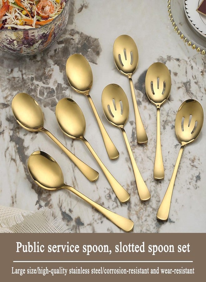 ReaNea Gold Serving Spoons 8 Pieces, Stainless Steel Serving Utensils Set inclunde 4 Serving Spoon 4 Serving Slotted Spoons, Dishwasher Safe - Image 3