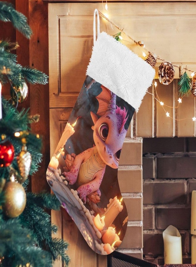 YETTASBIN Cute Dragon Christmas Stocking 1 Pack, Large Xmas Tree Fireplace Hanging Stockings with Plush Fur Cuff for Family Holiday Party Decor Xmas Gifts, 18 Inch - Image 5
