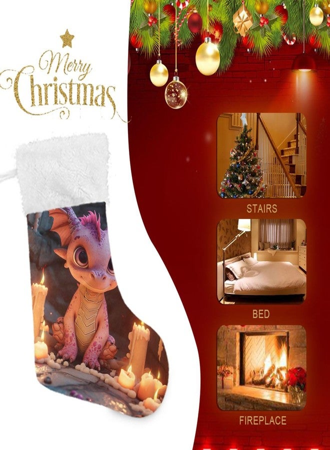 YETTASBIN Cute Dragon Christmas Stocking 1 Pack, Large Xmas Tree Fireplace Hanging Stockings with Plush Fur Cuff for Family Holiday Party Decor Xmas Gifts, 18 Inch - Image 4