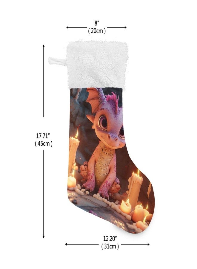 YETTASBIN Cute Dragon Christmas Stocking 1 Pack, Large Xmas Tree Fireplace Hanging Stockings with Plush Fur Cuff for Family Holiday Party Decor Xmas Gifts, 18 Inch - Image 2