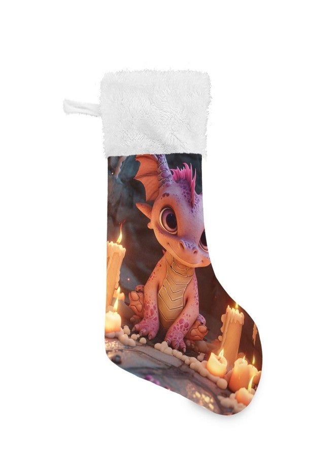 YETTASBIN Cute Dragon Christmas Stocking 1 Pack, Large Xmas Tree Fireplace Hanging Stockings with Plush Fur Cuff for Family Holiday Party Decor Xmas Gifts, 18 Inch - Image 1