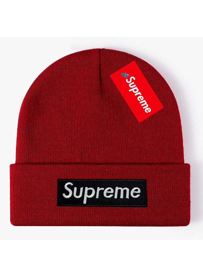 Supreme Burgundy Knit Beanie with Box Logo Patch & Signature Red Hang Tag