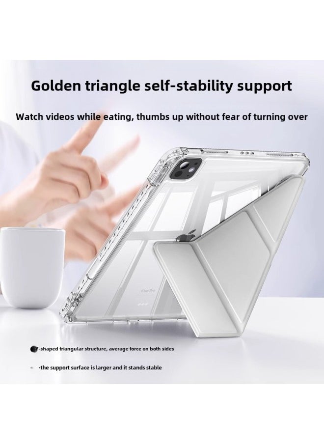 Generic - For Ipad Pro11 Protective Case Air6/5 Acrylic Anti-bending Air13 Transparent 10.2Y Folding Anti-fall Leather Case-Color:White Ice Blue [color Matching Bottom Case]-Applicable Models:Ipad Air7 ( 11inch ) - Image 1