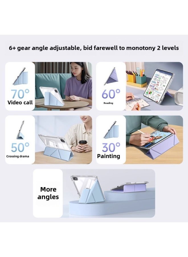 Generic - For Ipad Pro11 Protective Case Air6/5 Acrylic Anti-bending Air13 Transparent 10.2Y Folding Anti-fall Leather Case-Color:White Ice Blue [color Matching Bottom Case]-Applicable Models:Ipad Air7 ( 11inch ) - Image 1