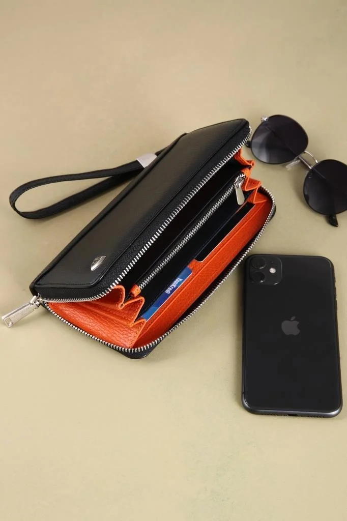 Septwolves Premium Black Orange Men's Card Holder Wallet
