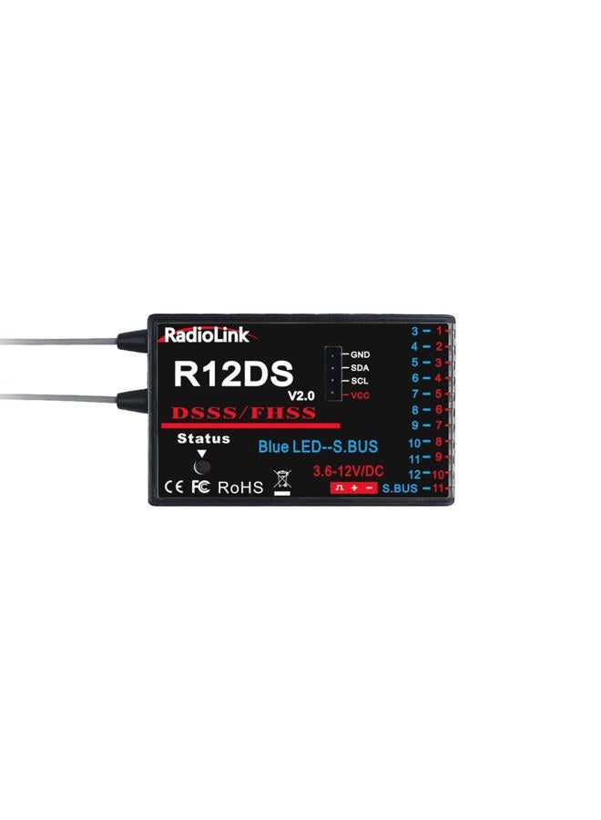 RADIOLINK R12DS 2.4GHz RC Receiver 12 Channels SBUS/PWM Long Range Control for Airplane, Aircraft Drone Jet RC Transmitter AT10II/AT10/AT9S Pro/AT9S/AT9 - Image 1