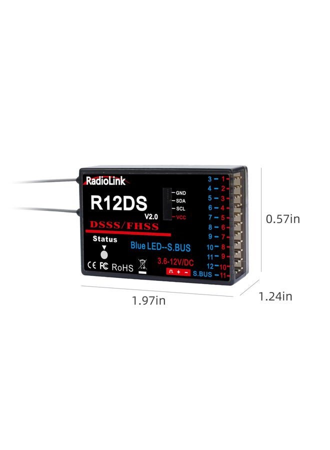 RADIOLINK R12DS 2.4GHz RC Receiver 12 Channels SBUS/PWM Long Range Control for Airplane, Aircraft Drone Jet RC Transmitter AT10II/AT10/AT9S Pro/AT9S/AT9 - Image 5