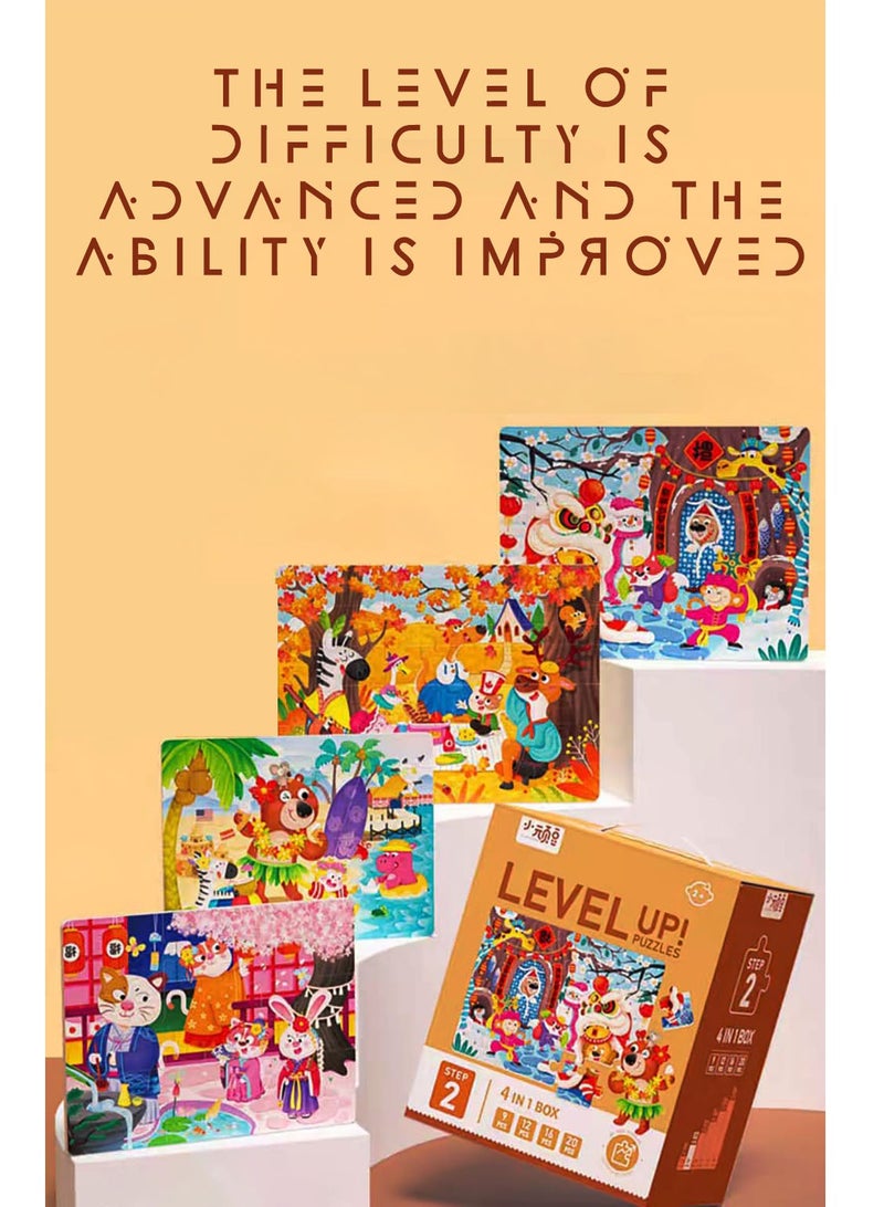 Stage 2 Level Up Puzzles for Kids with 4 Themes of Animals in Premium Educational Puzzle Toys for Girls and Boys 4 in 1 - Image 4