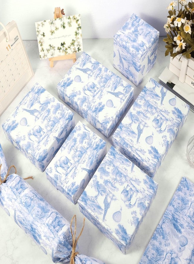 Fabllewavi 100 Sheets Africa Animals Tissue Paper, Chinoiserie Toile de Jouy Seamless Pattern Art Crafts Paper Elephant Giraffe Balloons Tissue for Birthday Baby Shower Supplies, 13.8'' x 19.7'' (Blue) - Image 3