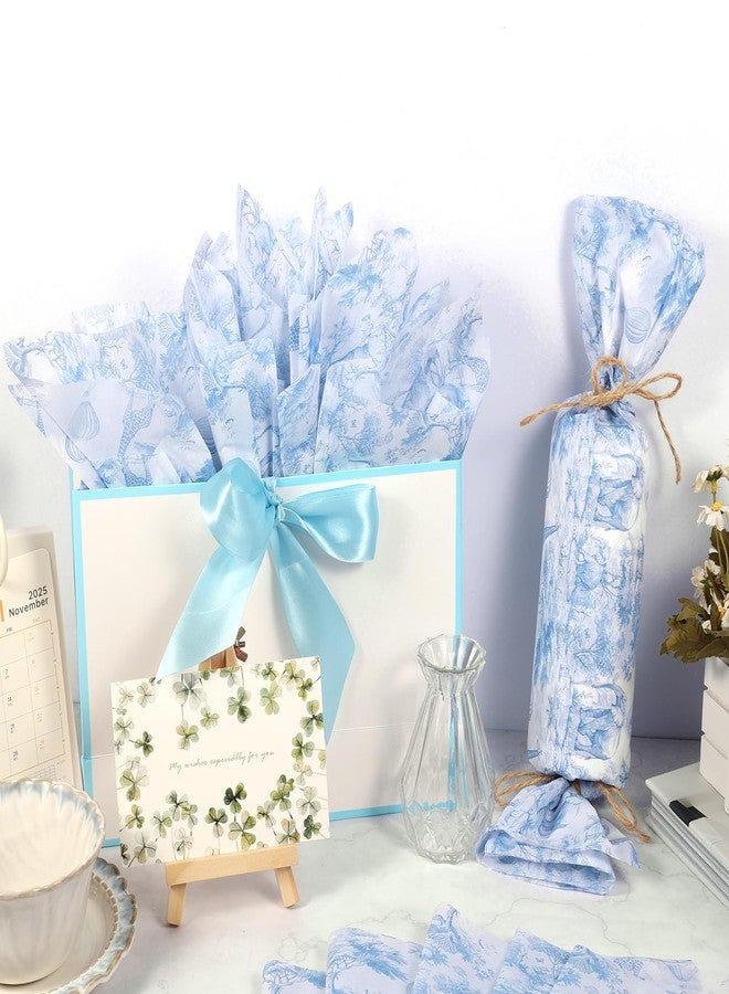 Fabllewavi 100 Sheets Africa Animals Tissue Paper, Chinoiserie Toile de Jouy Seamless Pattern Art Crafts Paper Elephant Giraffe Balloons Tissue for Birthday Baby Shower Supplies, 13.8'' x 19.7'' (Blue) - Image 4