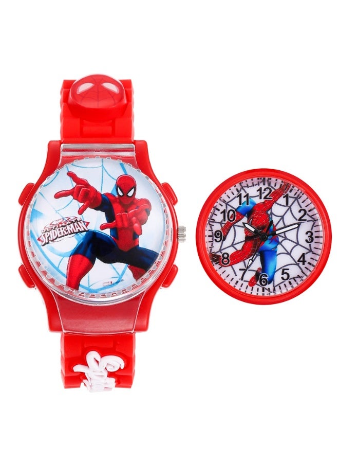 MARVEL Red Spiderman Cartoon Flip Cover Children's Watch (The Cover Can Turn) - Image 1