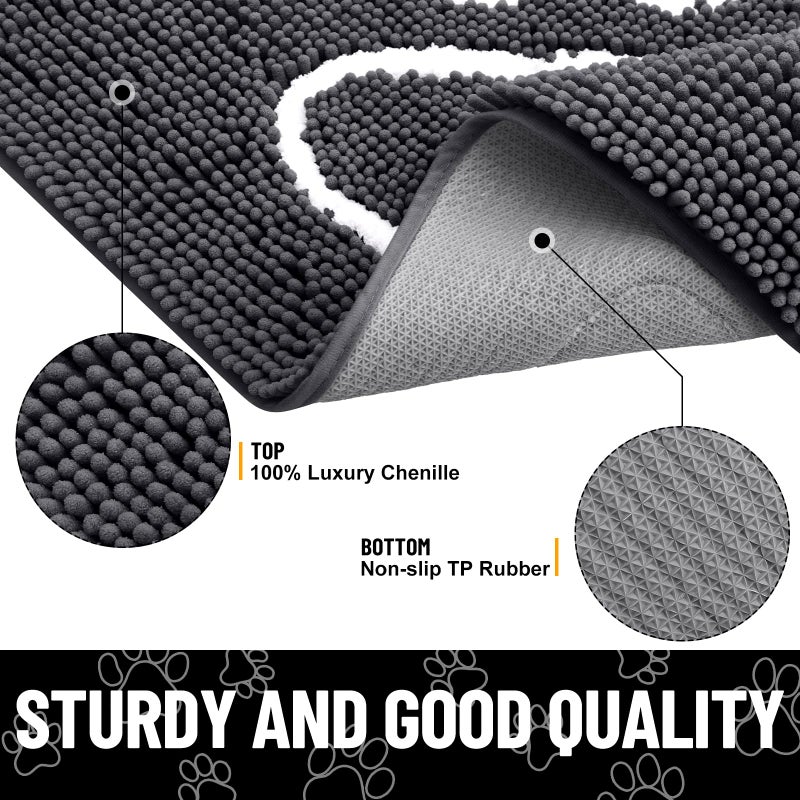 Smiry Dog Door Mat for Muddy Paws, Absorbent Dirt Trapper Non Slip Quick Dry Washable Chenille Mat for Mud Dogs, Entry Rug for Indoor and Outdoor (48x30 Inches, Dark Grey and White) - Image 3
