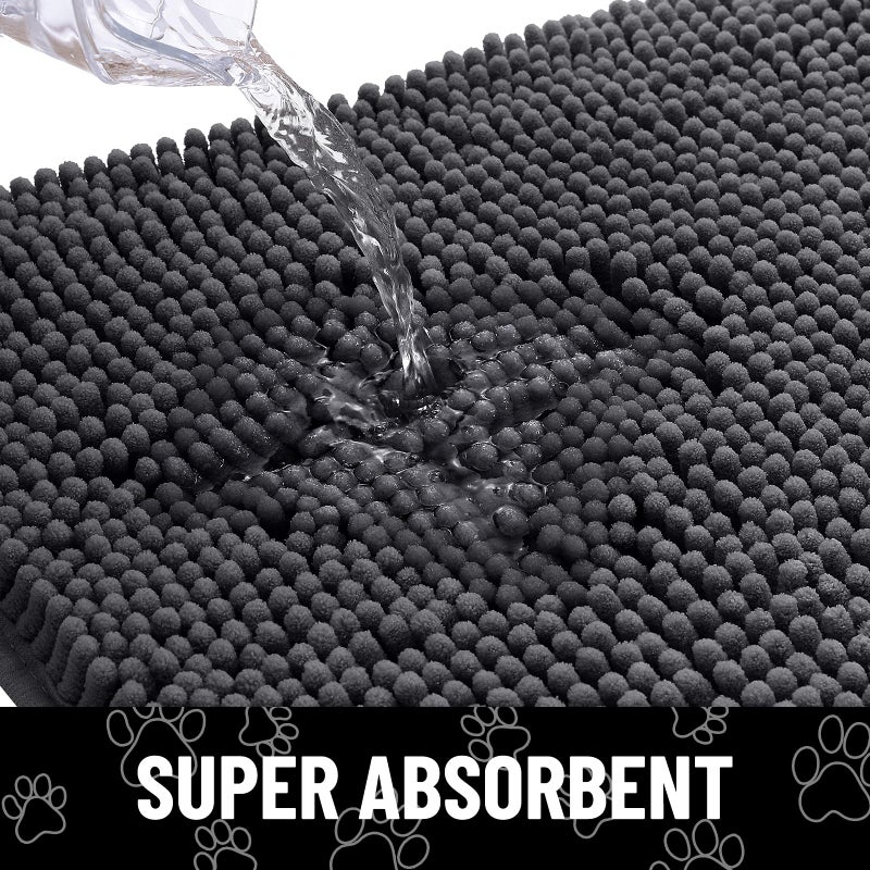 Smiry Dog Door Mat for Muddy Paws, Absorbent Dirt Trapper Non Slip Quick Dry Washable Chenille Mat for Mud Dogs, Entry Rug for Indoor and Outdoor (48x30 Inches, Dark Grey and White) - Image 5