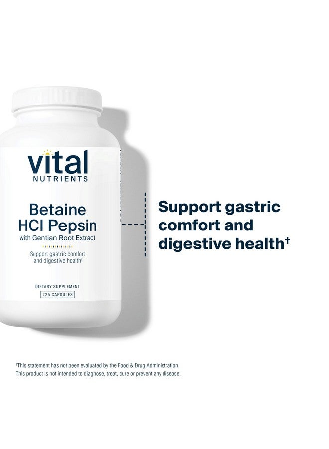 Vital Nutrients Betaine HCL Pepsin with Gentian Root Extract | Digestive Enzyme Formula to Support Protein Digestion and Nutrient Absorption* | Gluten, Dairy, Soy Free | 225 Capsules - Image 3