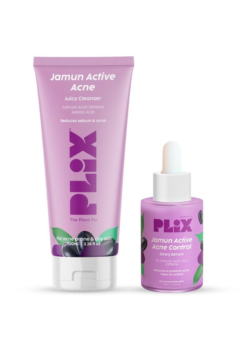 PLIX THE PLANT FIX Jamun Face Wash and Active Acne Serum Combo 100ML 30ML For Active Acne and Oil Control For Breakouts Oily and Acne Prone Skin Women and Men  - Image 1