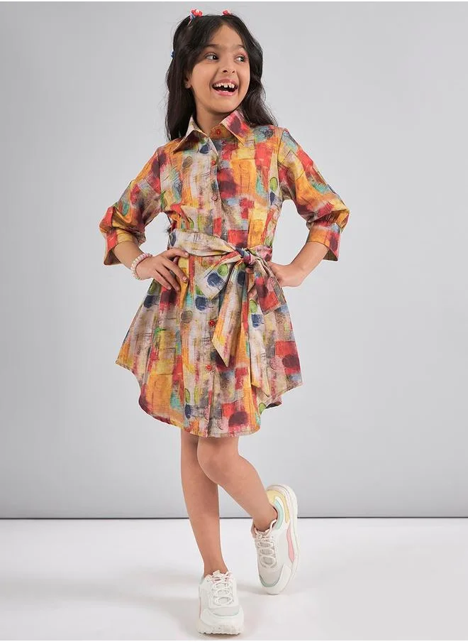 ستايلو بج Abstract Print 3/4 Sleeves Mini Dress by Styli