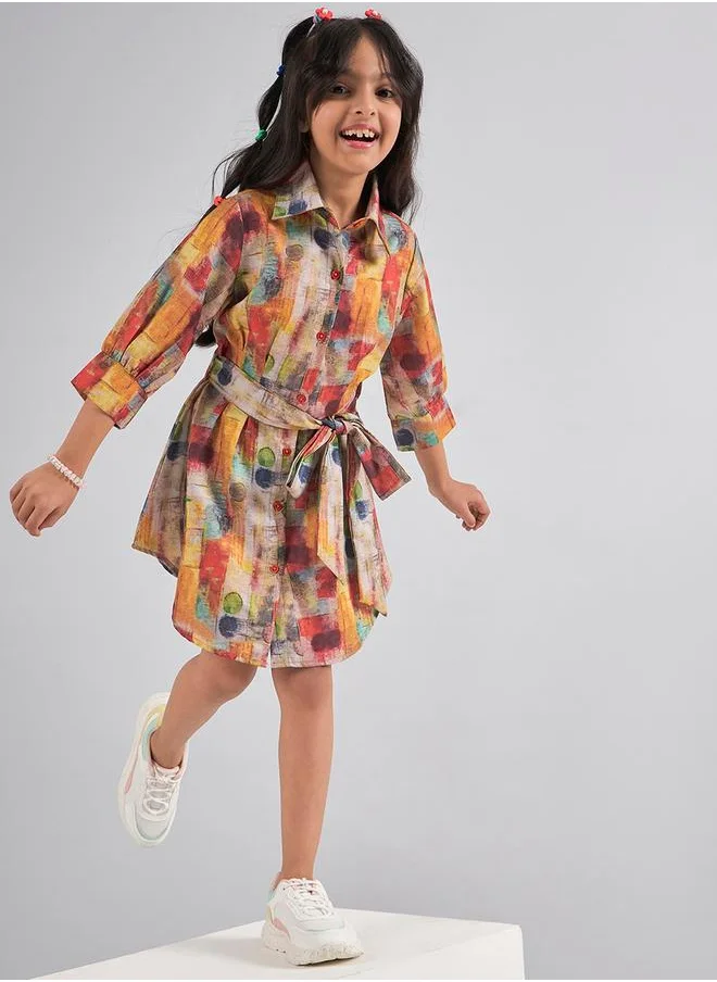 ستايلو بج Abstract Print 3/4 Sleeves Mini Dress by Styli
