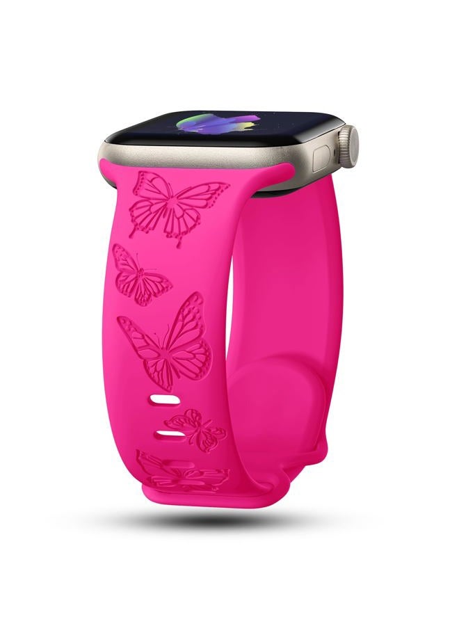 IKANFI Butterfly Engraved Bands Compatible with Apple Watch Band 41mm 40mm 38mm Women, Silicone Sport Strap for iWatch Series SE 10 9 8 7 6 5 4 3 2 1 HP38 - Image 1