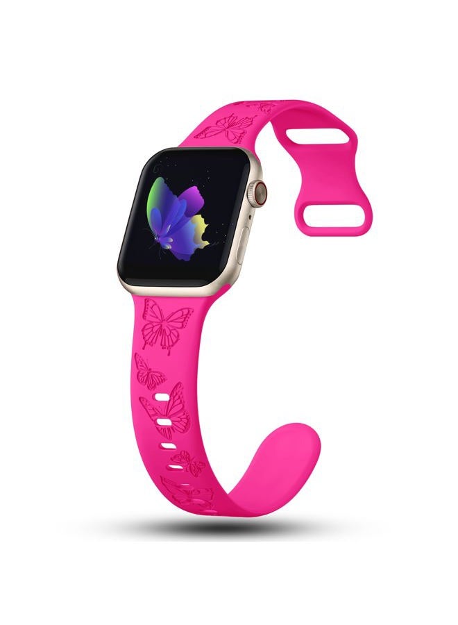 IKANFI Butterfly Engraved Bands Compatible with Apple Watch Band 41mm 40mm 38mm Women, Silicone Sport Strap for iWatch Series SE 10 9 8 7 6 5 4 3 2 1 HP38 - Image 3