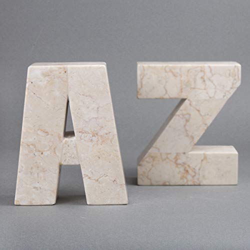 Creative Home Natural Champagne Marble Set of 2 AZ Style Bookends Desk Top Decorative Paper Weight Book Shelf Organizer. 4.8" x 2" x 6" H, Beige - Image 3