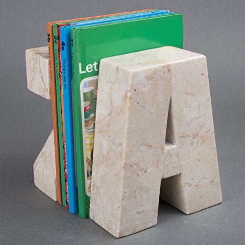 Creative Home Natural Champagne Marble Set of 2 AZ Style Bookends Desk Top Decorative Paper Weight Book Shelf Organizer. 4.8" x 2" x 6" H, Beige - Image 5