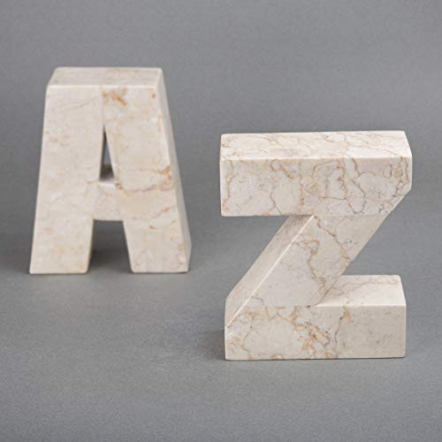 Creative Home Natural Champagne Marble Set of 2 AZ Style Bookends Desk Top Decorative Paper Weight Book Shelf Organizer. 4.8" x 2" x 6" H, Beige - Image 4