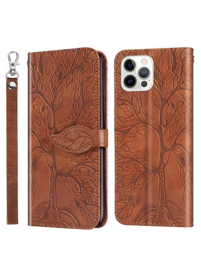 Zaboon Case For iPhone 13 Pro Life of Tree Embossing Pattern Horizontal Flip Leather Case with Holder & Card Slot & Wallet & Photo Frame & Lanyard - Image 1