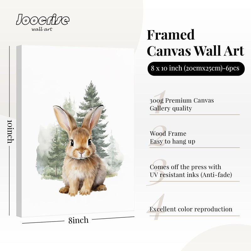 Joocrise Woodland Animal Nursery Wall Art Decor Set of 6 Baby Boys Room Wall Art Forest Animal Canvas Wall Decor Kids Art Prints Watercolor Bear Deer Fox Pictures Artwork for Bedroom 8x10 Inch Framed - Image 1