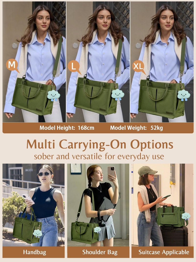 BESBESME Canvas Tote Bag for Women with Zipper, Compartments & Luggage Sleeve, Work and College Crossbody Bag, Adjustable Strap, Laptop Purse for Teacher, Nurse, Travel, Bible Study, Army Green L - Image 2