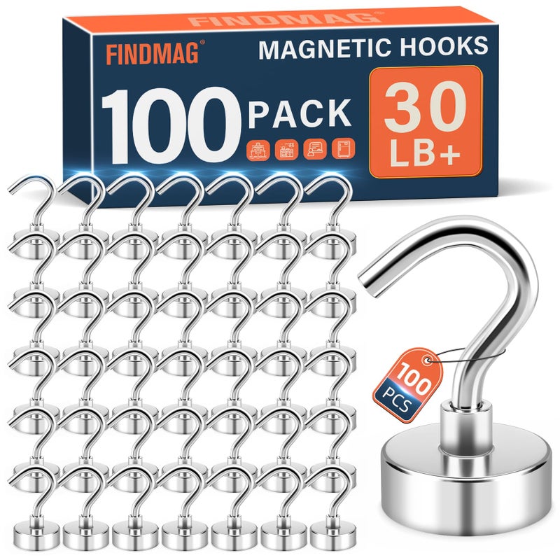 FINDMAG Magnetic Hooks for Cruise Cabins 30lbs Strong Magnet Hooks Heavy Duty N52 Rare Earth Magnetic Hooks for Hanging 2026 Cruise Cabin Ship Essentials Kitchen Home Workshop 100 Pack Silver - Image 2