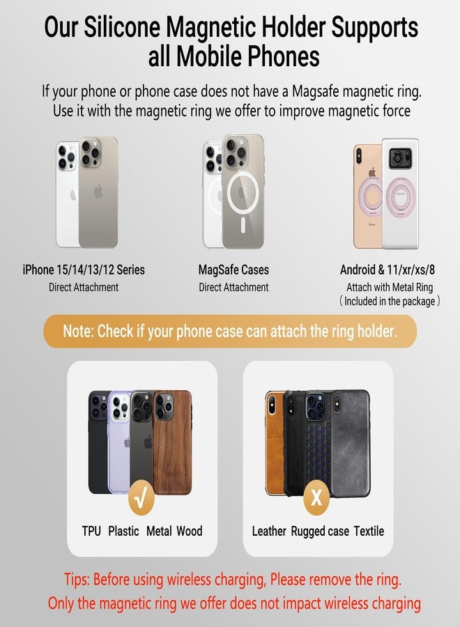OPSO Magnetic Phone Ring Holder for MagSafe, 360 Degree Rotation Silicone Finger Ring Grip Stand Holder, Adjustable Kickstand, Compatible with iPhone 16 15 14 13 12/Pro/Max, Samsung and All Smartphone - Image 5