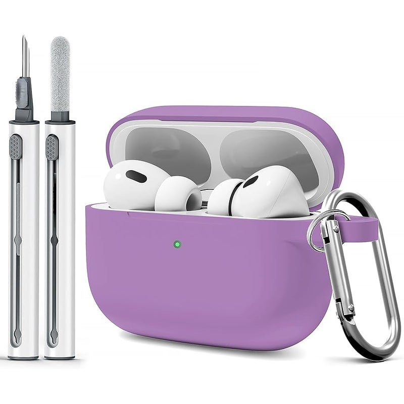 Woyinger AirPods Pro Case Cover with Cleaner Kit,Soft Silicone Case for Apple AirPod Pro 1st/2nd Generation,AirPods Pro/Pro 2 Case Accessories with Keychain-Light Purple - Image 1
