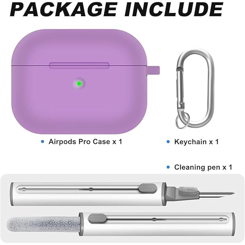 Woyinger AirPods Pro Case Cover with Cleaner Kit,Soft Silicone Case for Apple AirPod Pro 1st/2nd Generation,AirPods Pro/Pro 2 Case Accessories with Keychain-Light Purple - Image 2
