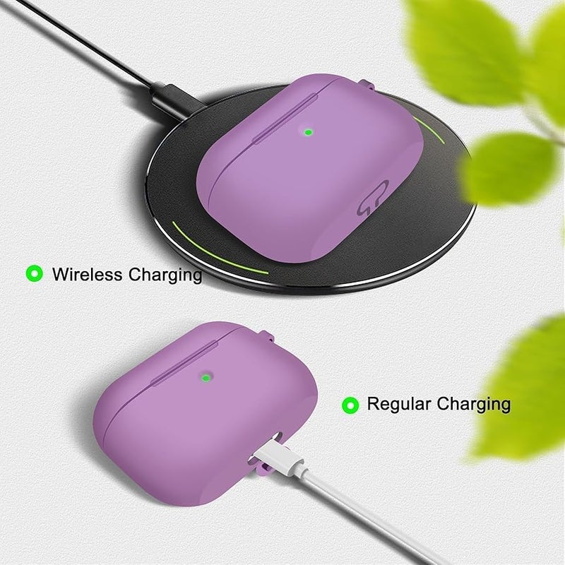 Woyinger AirPods Pro Case Cover with Cleaner Kit,Soft Silicone Case for Apple AirPod Pro 1st/2nd Generation,AirPods Pro/Pro 2 Case Accessories with Keychain-Light Purple - Image 3