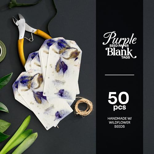 Seed Bloom 50Pcs Plantable Purple Seed Paper Tags with Wildflower Seeds, Writable & Plantable Present for Moms, Plant Lover, Teachers, Ideal for Weddings, Baby Shower Favors, Memorial, & Celebrations - Image 2