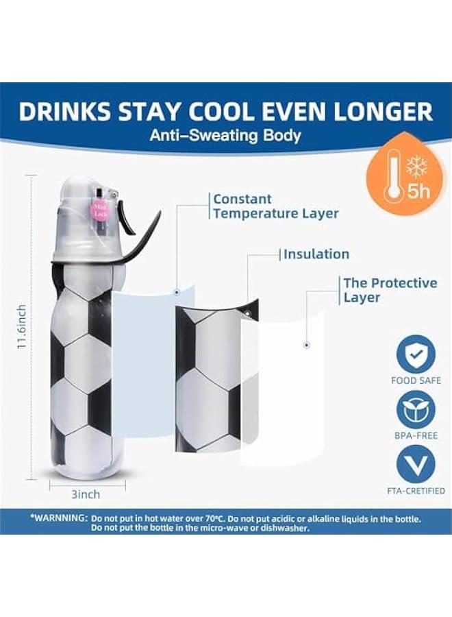 TRASSLE Spray Water Bottle Kids,590ML Cool Mist Water Bottle with Three-Layer Heat Insulation,Leakproof Drinking Bottle for Cycling and School ，No BPA (Soccer) - Image 4