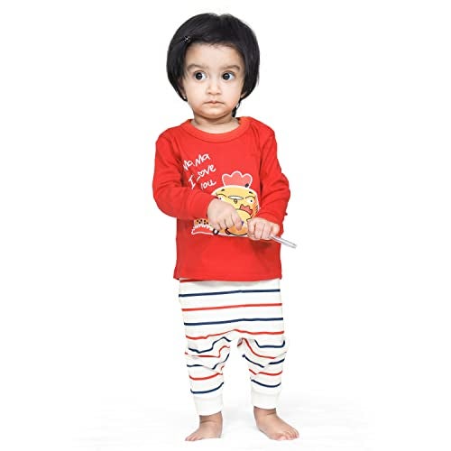 ARIEL Cotton Printed Clothing Sets For Boys & Girls - Unisex Clothing Sets Full Sleeve T-Shirt & Pant -Size(0-3 Months) -Style(Red-Mama) - Image 4