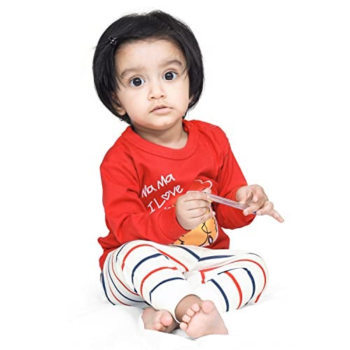 ARIEL Cotton Printed Clothing Sets For Boys & Girls - Unisex Clothing Sets Full Sleeve T-Shirt & Pant -Size(0-3 Months) -Style(Red-Mama) - Image 5