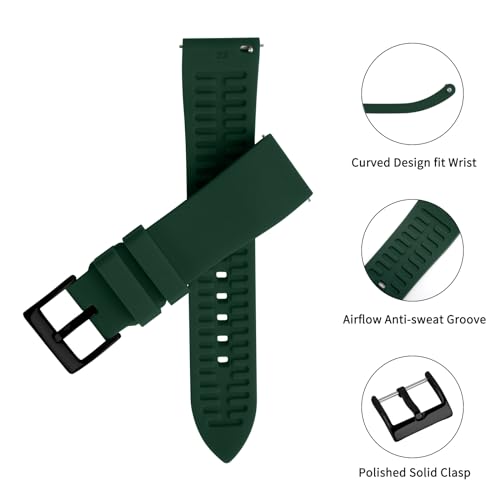 TStrap Silicone Watch Band for Men - Green Quick Release Watch Band for Women Soft - Waterproof Smart Watch Bracelet Clasp - Correa de Silicona para Reloj Replacement - 18mm 19mm 20mm 21mm 22mm 24mm - Image 4