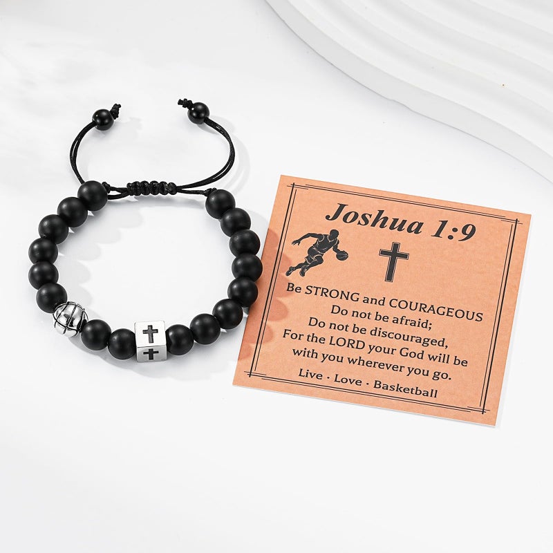 Esrial Basketball Bracelet for Boys,Cross Beaded Bracelet Gifts for Men Boys Teen Son Grandson Players Team Fan Brother Nephew,Basketball Accessories Birthday Christmas Gift(Basketball) - Image 4