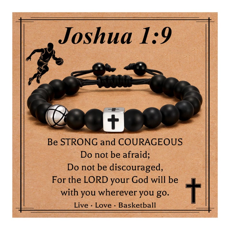 Esrial Basketball Bracelet for Boys,Cross Beaded Bracelet Gifts for Men Boys Teen Son Grandson Players Team Fan Brother Nephew,Basketball Accessories Birthday Christmas Gift(Basketball) - Image 1