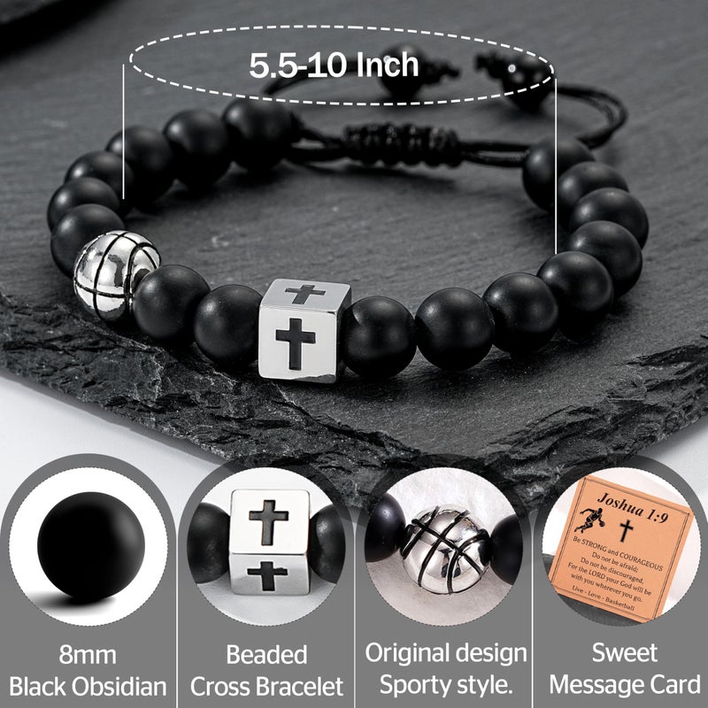 Esrial Basketball Bracelet for Boys,Cross Beaded Bracelet Gifts for Men Boys Teen Son Grandson Players Team Fan Brother Nephew,Basketball Accessories Birthday Christmas Gift(Basketball) - Image 5