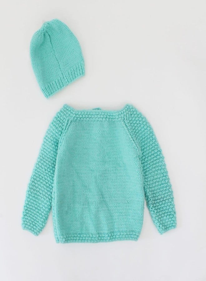 KNIT GEMS كنزة صوفية محبوكة يدوياً بتصميم ذاتي من KNIT GEMS KGM مع قبعة | هودي للأطفال | كنزة دافئة للمواليد الجدد | ملابس شتوية للأطفال (أخضر بحري) - Image 4