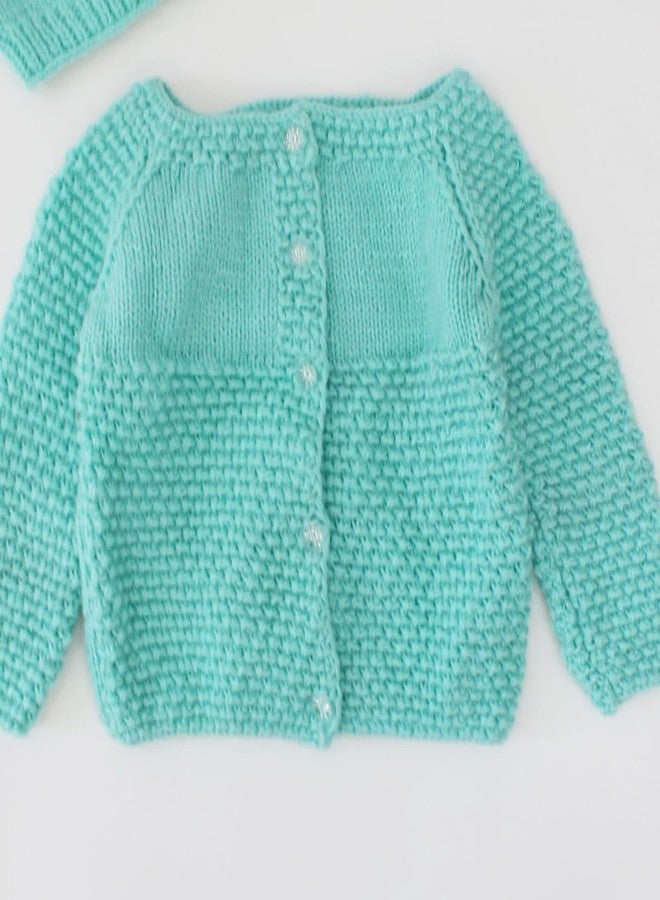 KNIT GEMS كنزة صوفية محبوكة يدوياً بتصميم ذاتي من KNIT GEMS KGM مع قبعة | هودي للأطفال | كنزة دافئة للمواليد الجدد | ملابس شتوية للأطفال (أخضر بحري) - Image 5