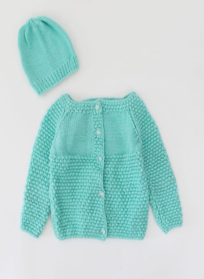 KNIT GEMS كنزة صوفية محبوكة يدوياً بتصميم ذاتي من KNIT GEMS KGM مع قبعة | هودي للأطفال | كنزة دافئة للمواليد الجدد | ملابس شتوية للأطفال (أخضر بحري) - Image 3