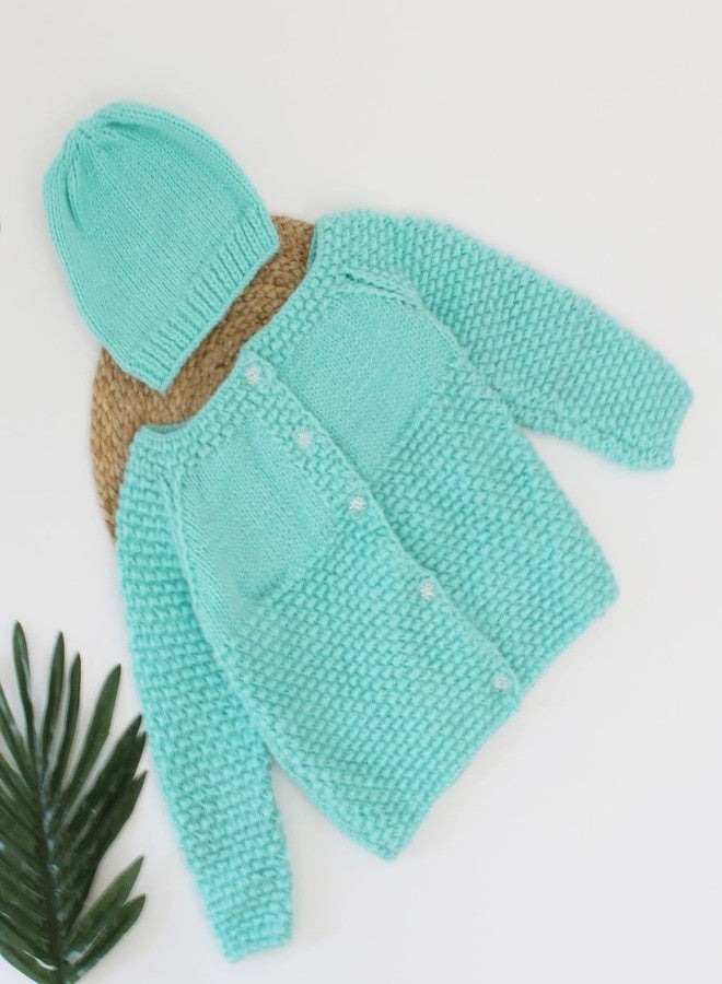 KNIT GEMS كنزة صوفية محبوكة يدوياً بتصميم ذاتي من KNIT GEMS KGM مع قبعة | هودي للأطفال | كنزة دافئة للمواليد الجدد | ملابس شتوية للأطفال (أخضر بحري) - Image 2