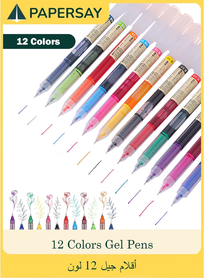 PAPERSAY 12 Colors Gel Pens, Smooth Gel Pens, Ball Point Pens Fine Pointgel, Gel Pens for Drawing , 0.5mm Ink Pen, Note Taking Pens for Japanese Korean Office School Stationery Supplies (Mutilcolor) - Image 1